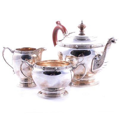 Lot 348 - Silver three-piece teaset, Adie Bros Ltd, Birmingham 1963.