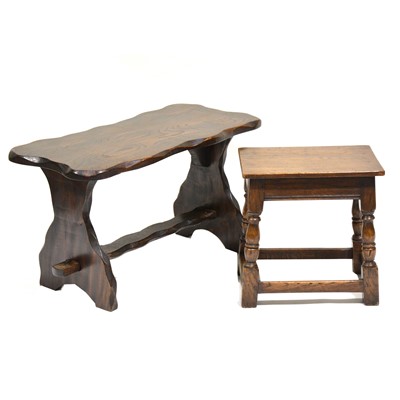 Lot 405 - Modern oak joint stool and an elm coffee table