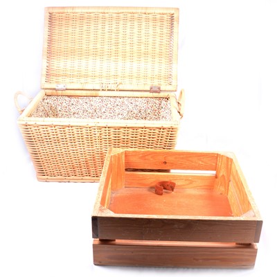 Lot 262 - Three Wicker baskets & two wooden crates