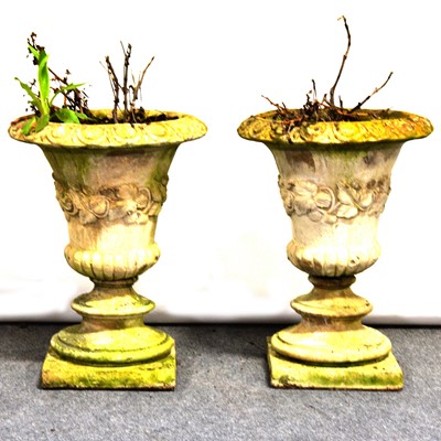 Lot 484 - Pair of reconstituted stone pedestal planters