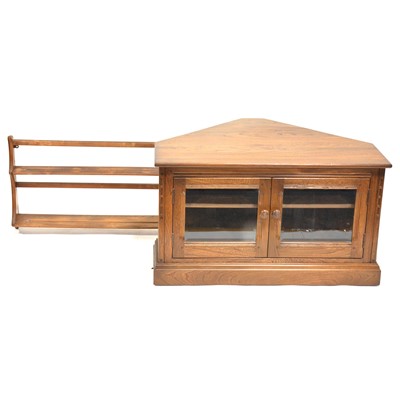 Lot 442 - Ercol, Mural Golden Dawn corner media unit and a set of wall shelves