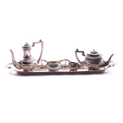 Lot 332 - Silver miniature four-piece teaset and tray, John Rose, Birmingham 1967.