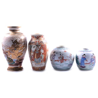 Lot 107 - Two Chinese ginger jar bodies and two Satsuma pottery vases