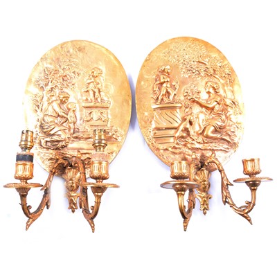 Lot 239 - Pair of gilt bronze twin-light wall appliques