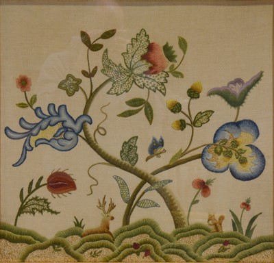 Lot 426 - Large embroidered panel, penwork small tray, etc