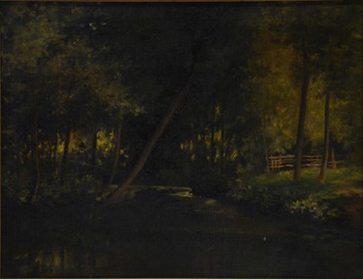 Lot 281 - British School, Fisherman in a woodland landscape