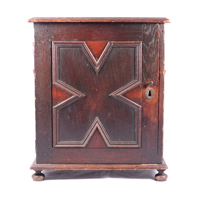 Lot 52 - Oak table cabinet with a small collection of fossils