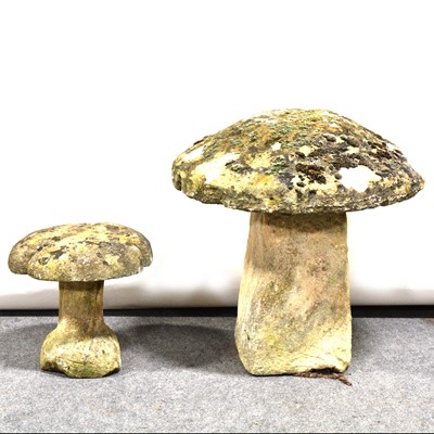 Lot 491 - Small staddle stone and a concrete garden mushroom.