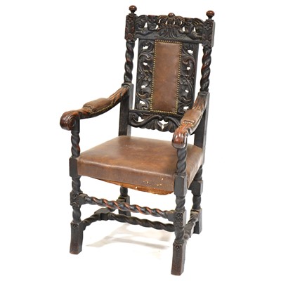 Lot 410 - Victorian carved oak elbow chair