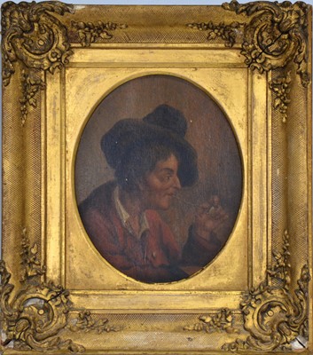Lot 419 - Continental school, 19th century, Portrait of a man with pipe.