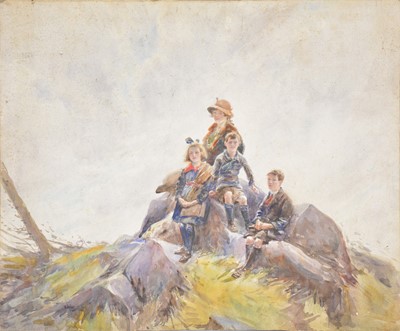 Lot 306 - Edgar Wollatt, Family group and landscape watercolours