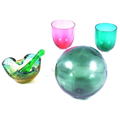 Lot 90A - Nailsea type glass flask, and a collection of glasswares