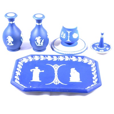 Lot 68A - Wedgwood Jasperware dressing table tray, ringstand, etc