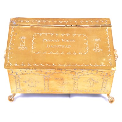Lot 152A - Anglo-Dutch brass tobacco box, engraved Thomas White / Banstead