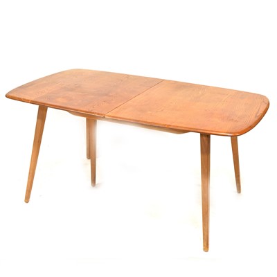 Lot 553 - Ercol, large extending 'Grand Plank' dining table with six Windsor Quaker chairs
