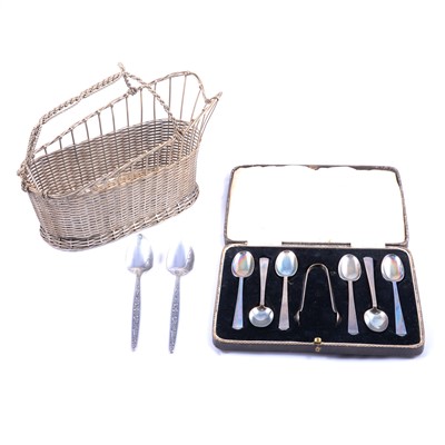 Lot 206A - Cased set of silver teaspoons and sugar nips, and plated ware