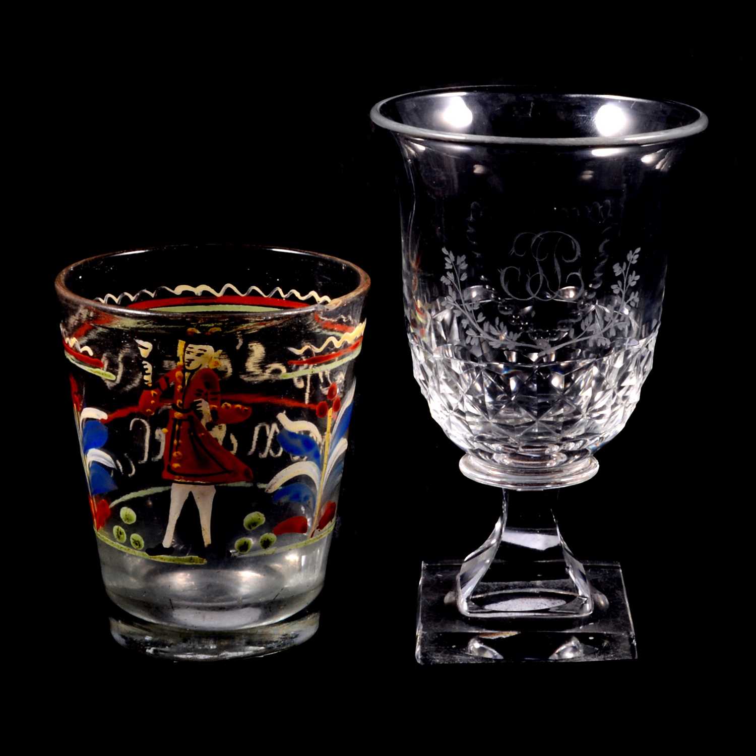Lot 5 - Cut glass rummer, circa 1790 and a German beaker