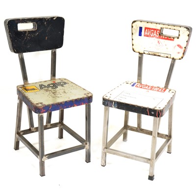 Lot 498 - Pair of modern "industrial" metal chairs, with motorsport decals