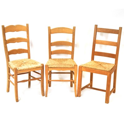 Lot 523 - Three Haselbech Oak elm ladderback dining chairs