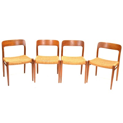 Lot 551 - Set of four Mid-Century Danish teak dining chairs, by Niels J L Moller