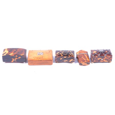 Lot 370 - Four small tortoiseshell boxes and fruitwood snuff box