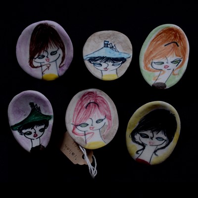 Lot 369 - Set of six ceramic buttons with painted portraits, Italian, 1960's