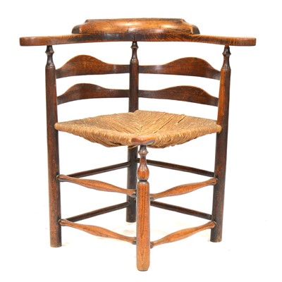 Lot 355 - George III elm and ash ladder-back corner chair