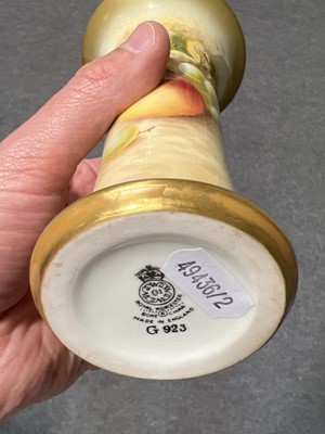 Lot 20 - Pair of Royal Worcester fruit painted vases