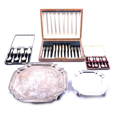 Lot 227 - Two silver salvers and cased cutlery