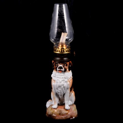 Lot 17 - German novelty ceramic oil lamp in the form of a St Bernard.