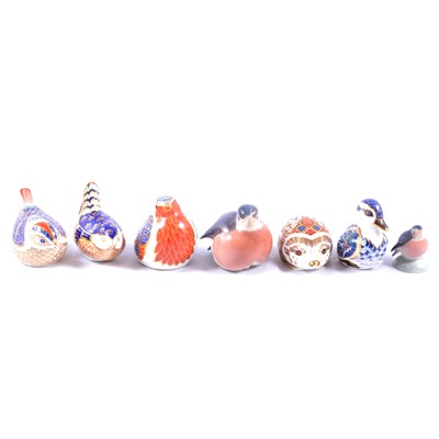 Lot 20 - Five Royal Crown Derby paperweights two Copenhagen robins