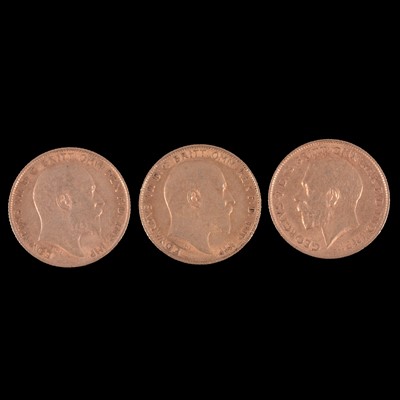 Lot 140 - Three Gold Half Sovereign Coins.