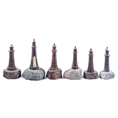Lot 33 - Six Cornish serpentine lighthouse models