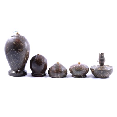 Lot 35 - Five Cornish serpentine lamp bases