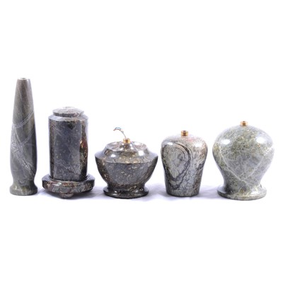 Lot 35A - Five Cornish serpentine lamp bases