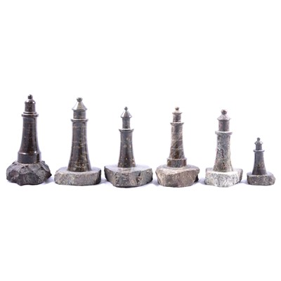 Lot 32 - Six Cornish serpentine lighthouse models