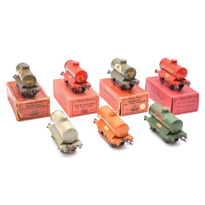 Lot 411 - Seven Hornby O gauge tank wagons, four boxed