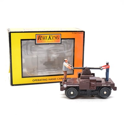 Lot 14 - MTH Rail King O gauge Pennsylvania hand car, boxed