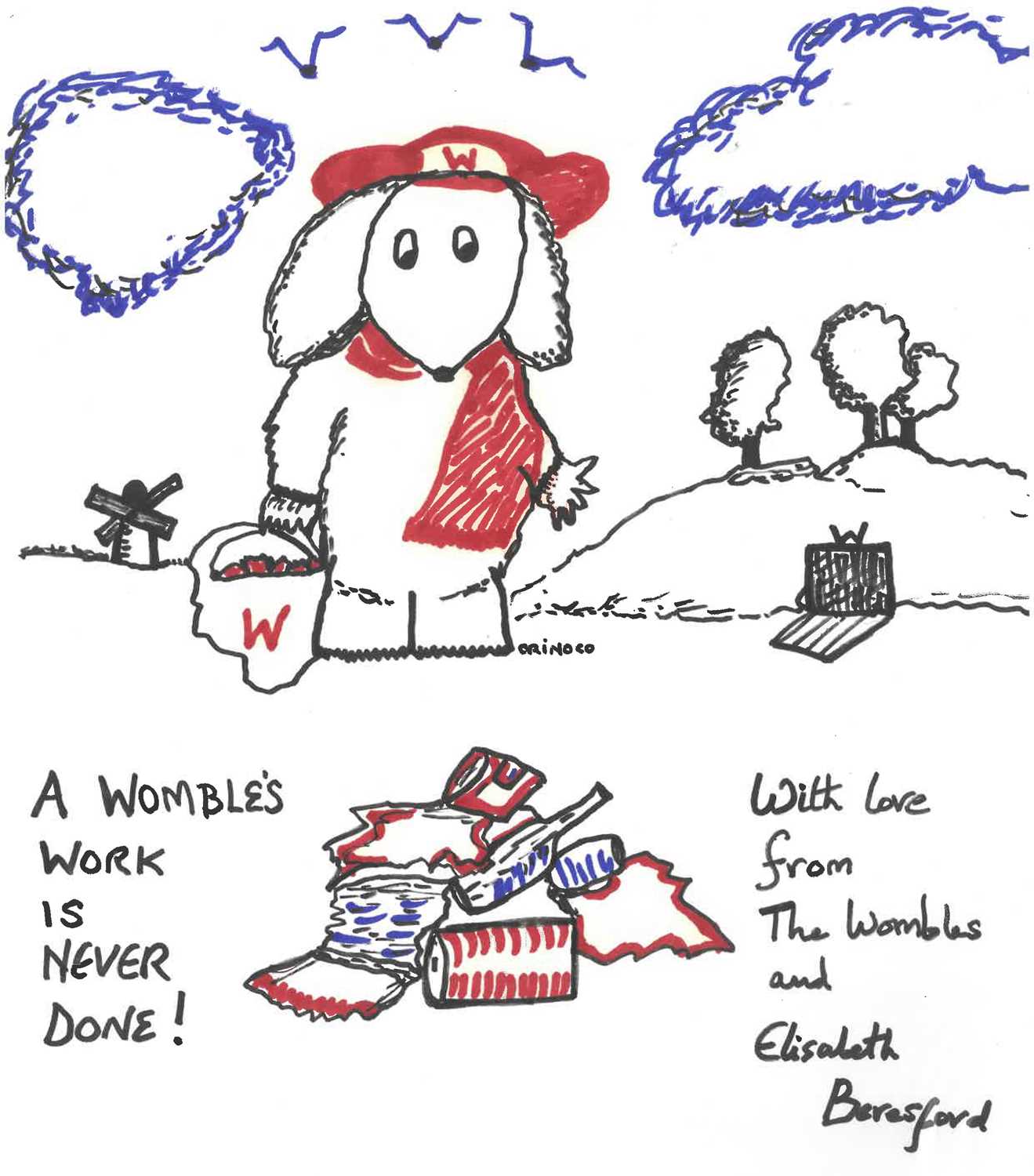 Lot 33 - Elisabeth Beresford, A Womble's Work is Never Done, signed sketch