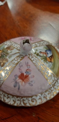 Lot 156 - Dresden chocolate cup, cover, and saucers, and Continental urn-shape covered vase.