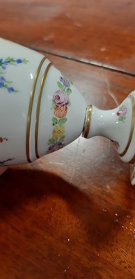 Lot 156 - Dresden chocolate cup, cover, and saucers, and Continental urn-shape covered vase.